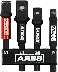 ARES 22029 – 3-Inch Socket Adapter Set with 2-in-1 Bit/Socket Adapter – Unique Adapter Design Holds 1/4-Inch Hex Bits and 3/8-Inch Drive Sockets – Spinning Sleeve Stabilizes Adapter