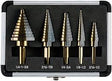 TL-StpBt-5Pc; Step Drill Bits, 5PCS HSS Titanium Step Drill Bit Set, 50 Sizes, Aluminum Case
          