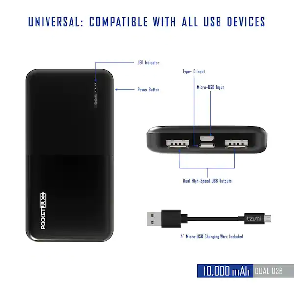 Tzumi Pocket Juice 10,000 mAh Slim Pro Portable Power Bank Two Pack Set
          