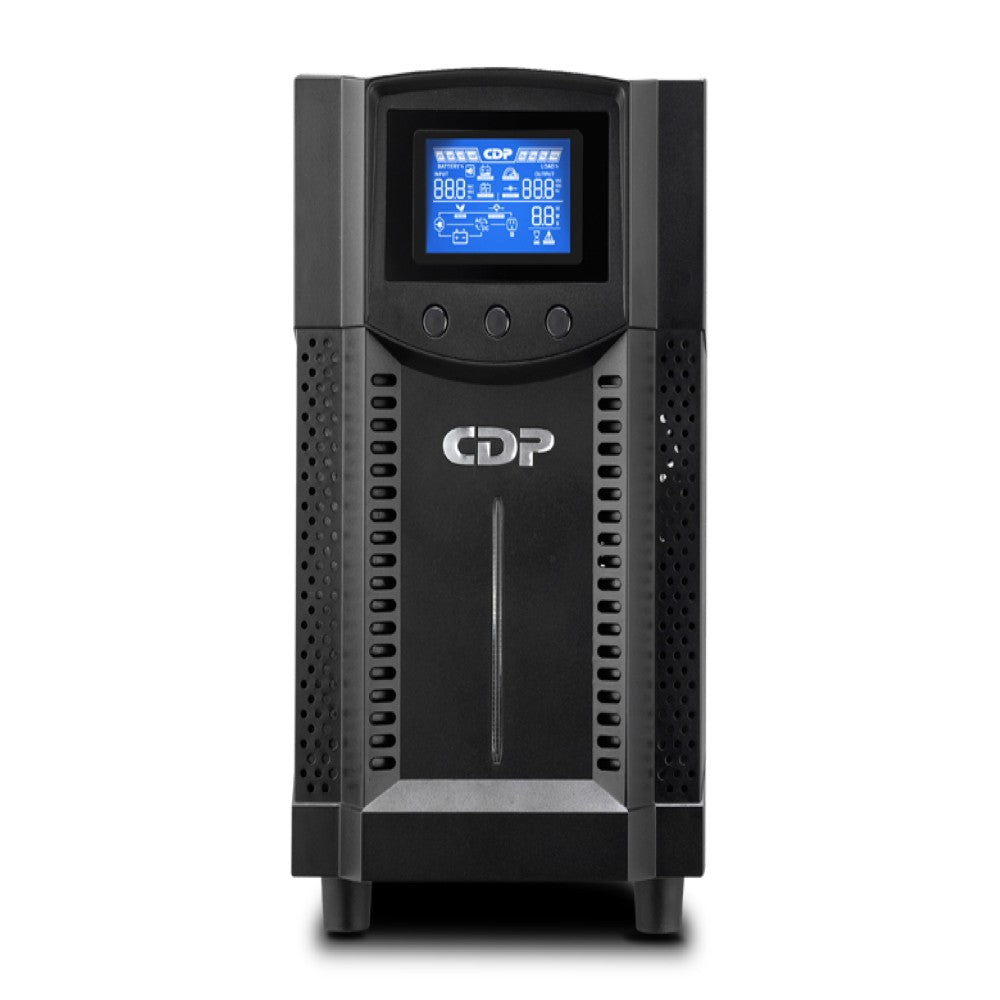 CDP UPS-DE-UPO-11-3 "(UPO11-3 ) 3KVA Mini Tower Online UPS with LCD (Input and out put voltage. Load/battery level, ) Wide range input  Shut down software. Snmp option. Battery connector to extend back up time"
          